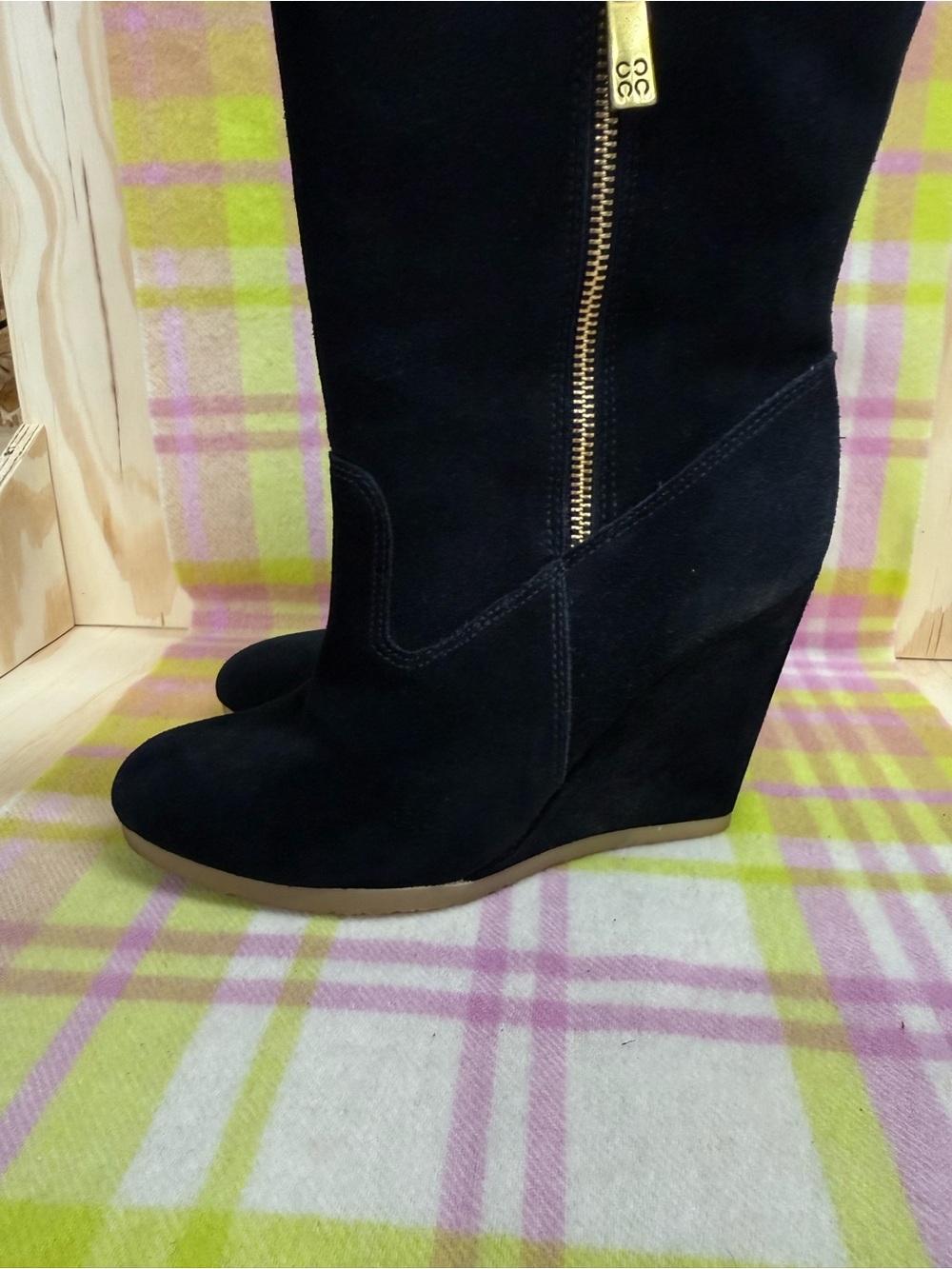 Coach  Danee Wedge Suede Mid-Calf Boots - Black